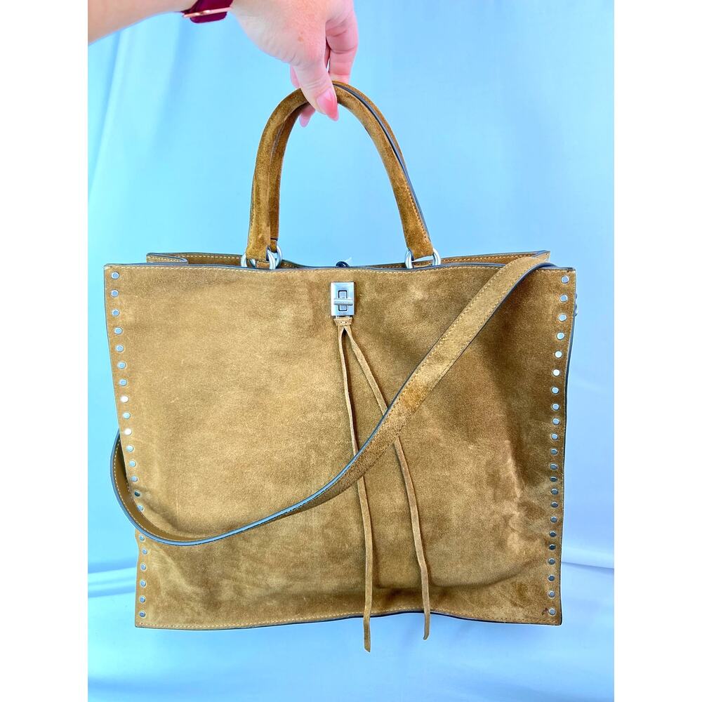 NWT Rebecca Minkoff Darren Studded Suede Tote Bag Tan Whiskey Leather Carryall - Picture 11 of 11